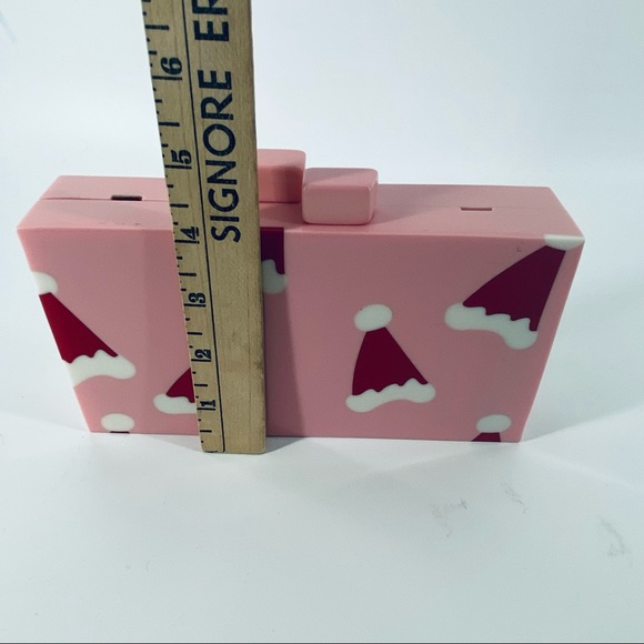 LULU Santa Hat Print Acrylic Box Purse With Crossbody Chain Pink OS NEW W/Tags - Picture 8 of 12